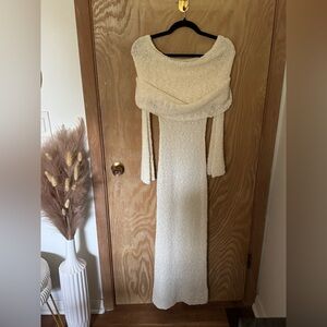 Meshki Marisol Off Shoulder Boucle Maxi Dress - Ivory - XXS